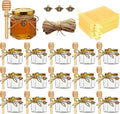 Adabocute Honey Pot 2oz, Mini Glass Honey Jars with Wood Dipper, Gold Lid, Bee Pendants, Beige Gift Bags, Thank-you Tags, Ideal for Baby Showers Favors Wedding Favors, 15 Pack