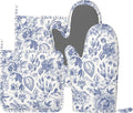 Vintage Flower Blue and White Leaves Oven Mitts and Pot Holders Sets of 4, Heat Resistant Silicone Oven Mittens and Potholders Gloves Hot Pads for Kitchen Cooking Baking Grilling BBQ Chef
