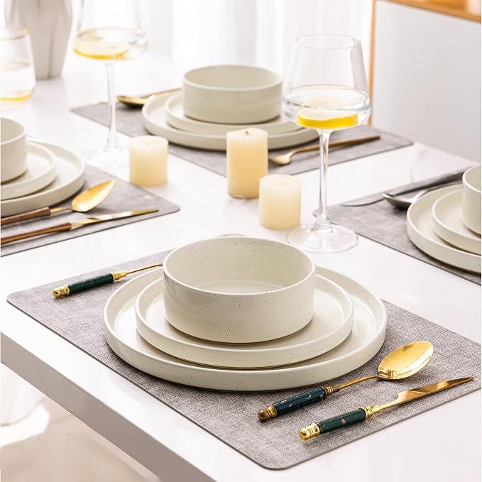 AmorArc Ceramic Dinnerware Set for 4 | Speckled Stoneware Plates and Bowls with unglazed terracotta | Scratch Resistant, Dishwasher & Microwave Safe Modern Dishes Sets- 12Pcs