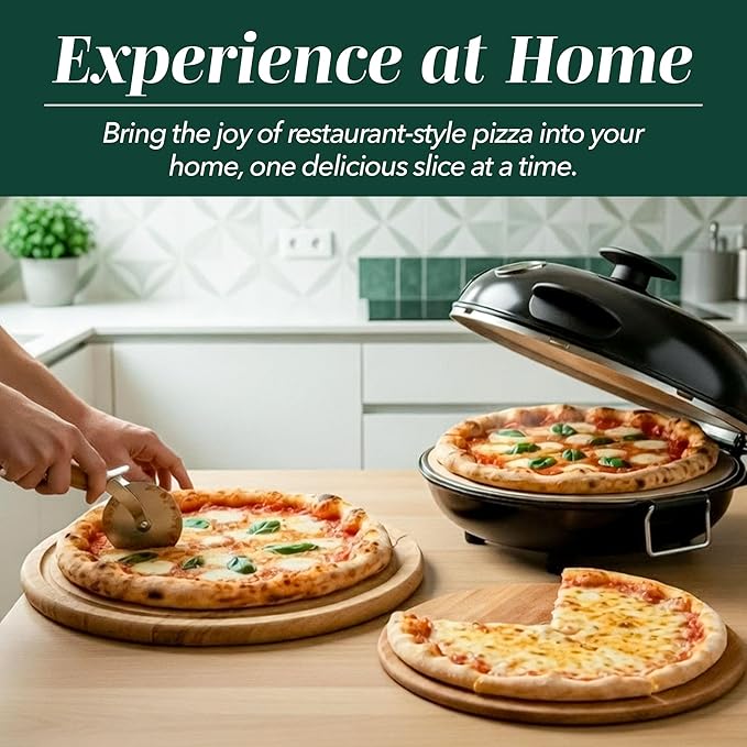 Cook With Color Electric Countertop Pizza Oven, Indoor Crispy Crust Pizza Maker, 12 Inch Pizza Oven with Ceramic Stone, Heats up to 800°F, Dual Temperature Control, Includes Pizza Peel, Black