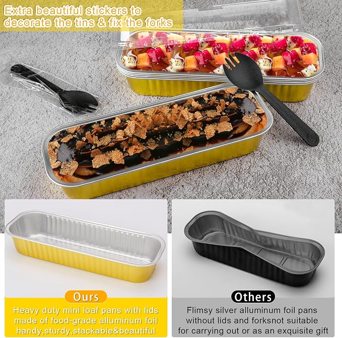 Upgrade Large 11.8oz Mini Cake Pans with Lids and Spoons 30Pcs Mini Loaf Pans Disposable for Gift Giving Bake Sale Lunchbox Baking ContainersSuitable for Bread, Cakes, Treats, Ice Cream