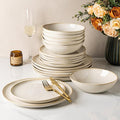 GBHOME Stoneware Dinnerware Sets for 6, 18 Pieces Rustic Earthenware Plates and Bowls Set, Handmade Reactive Glaze Ceramic Plate Sets, Chip Resistant Dishes, Microwave & Dishwasher Safe, Vanilla Cream