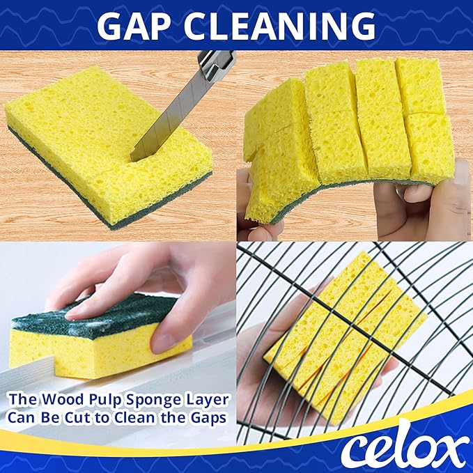 CELOX 36 Pack Dish Sponge for Kitchen, Dish Scrubber with Soap Dispenser for Pots, Dishes, Bowls