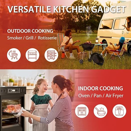 ARMEATOR Meat Thermometer for Grilling, Smoking & Cooking – Dual Probe Wireless Smart BBQ Thermometer with App, Long Range, Rechargeable, Water-Resistant, for Oven, Air Fryer & Outdoor Cooking