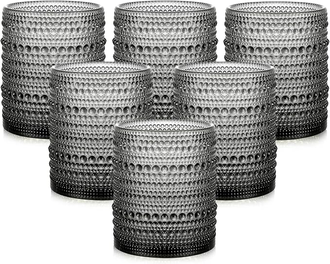 ZMOWIPDL Vintage Glassware Drinking Glasses Set of 6,12 oz Hobnail Glass Cups,Embossed Grey Water Tumbler,for Beer,Cocktail,Whiskey,Juice and Various Mixed Drinks- 1 Cleaning Brush