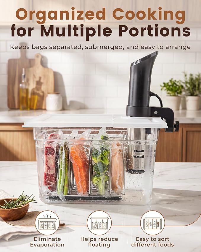 EVERIE Sous Vide Container with Lid and Rack, 12 Quart Sous Vide Container Kit with Universal Collapsible Hinged Lid, Compatible with Anova, Inkbird, Breville, Joule, Wancle and Most Clip-On Sous Vide Cookers