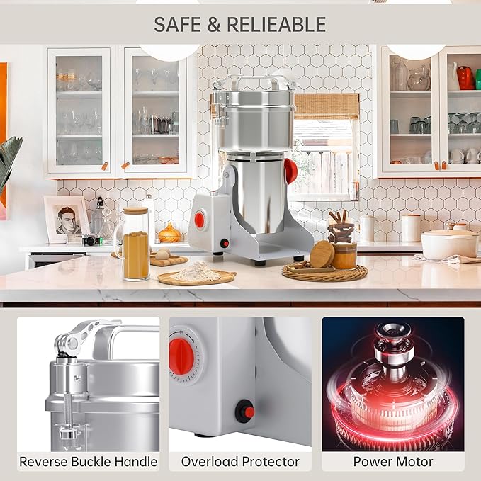 Electric Grain Mill Grinder 700g,High Speed 1800W Spice Herb Mill Grinders, Stainless Steel Pulverizer Powder Machine for Dry Cereals Grains Herbs Spice Coffee Corn Bean Pepper,Swing Type