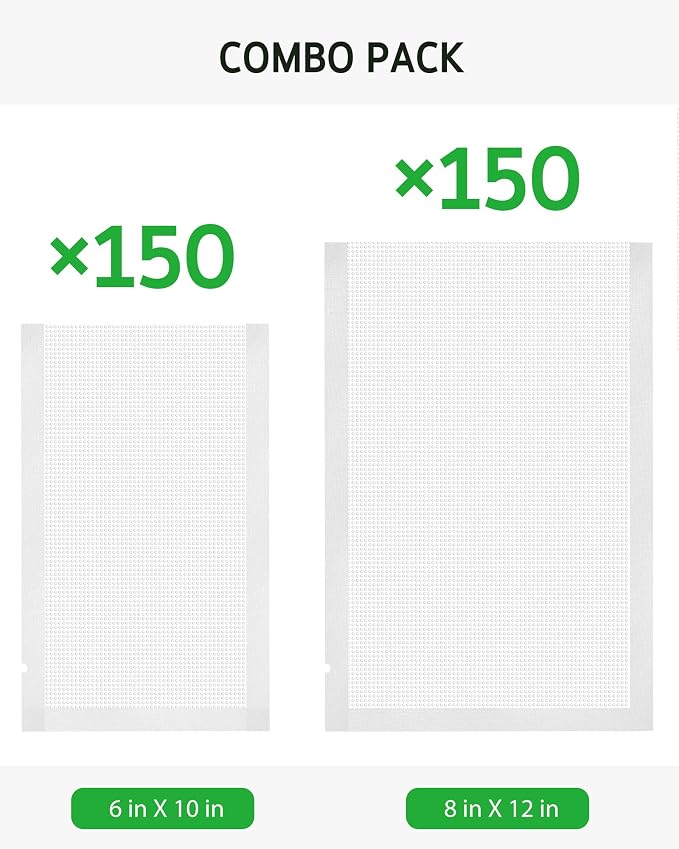 Syntus Vacuum Sealer Bags for Food, 300 Quart 8" x 12" and Pint 6" x 10" Commercial Grade PreCut Bag, BPA Free Food Vac Bags for Storage, Meal Prep or Sous Vide