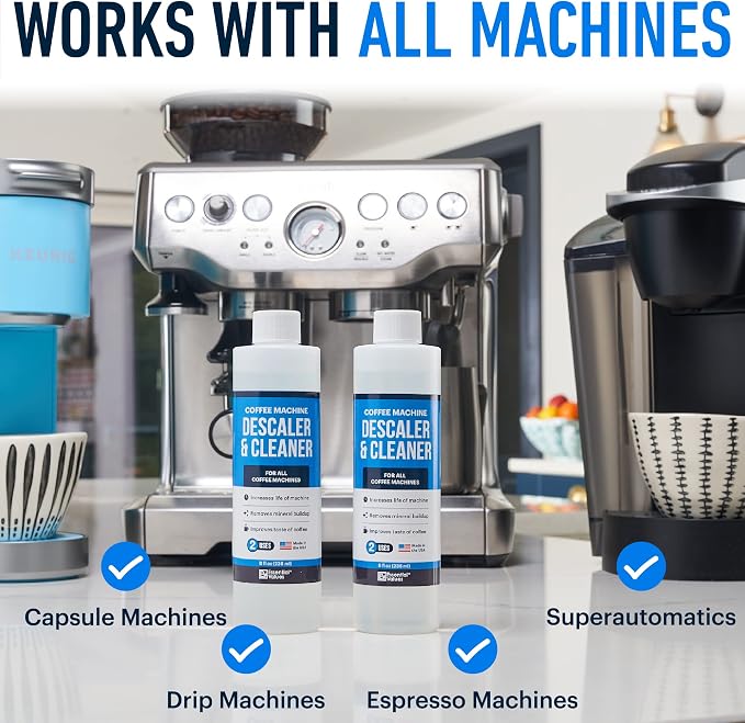 Essential Values Universal Descaling Solution, Made in the USA for Delonghi, Keurig, Breville,Nespresso (8 Uses) Coffee Machine Descaler Cleaner for all Automatic Coffee Makers & Espresso Machines