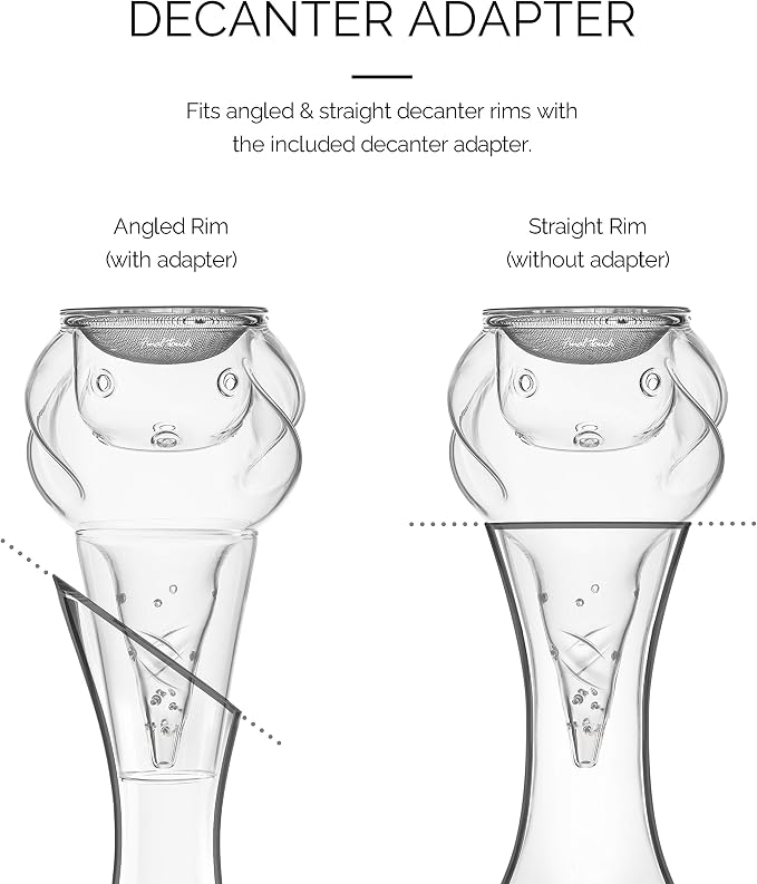 Final Touch Conundrum Aerator for Wine Decanters - Instant Wine Oxygenation, 3 Phase Aeration System, Stainless Steel Sediment Filter, Fits Angled & Straight Decanter Rims (WDA590)