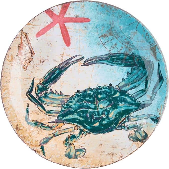 UPware 12 Piece Crab Melamine Dinnerware Sets, Outdoor Dishes Set, Plates and Bowls Sets, Service for 4, Multicolor