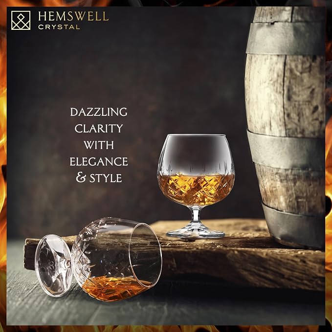 Brandy Snifter Glasses Set of 2 - Small Cut Glass Goblets | for Scotch or Cognac - Diamond Cut Glasses - European Crystal 8.5oz