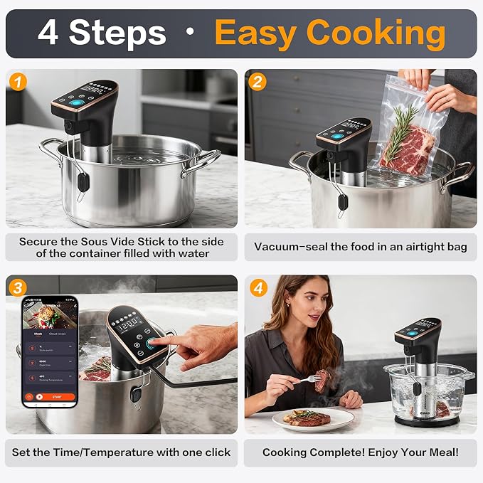 1300W Sous Vide Cooker, WIFI Sous Vide Machines for Beginner & Profession | IPX7 Waterproof, 6 One-Touch Presets, Precision Immersion Circulator, Quiet & Fast Heating, APP Recipes Timer
