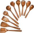 Wooden Spoons for Cooking, 10 Pcs Natural Teak Wood Kitchen Utensils Set, Comfortable Grip Wooden Utensil Set for Nonstick Pans & Cookware, Heat Resistant Wooden Spoons Wooden Spatulas Set
