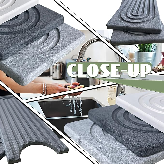 Faucet Mat for Kitchen Sink,15.7" Diatomite Stone Drying Mat,Quick Drying Splash Guard,Super Absorbent.Kitchen ,Bathroom Sink Splash Guard, Durable Countertop Protection(White)