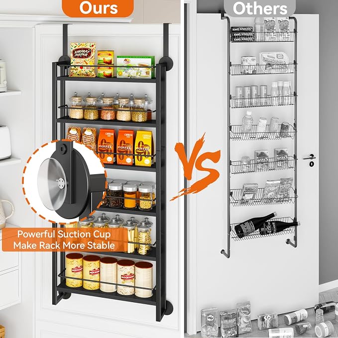 IBUYKE 6 Tier Over The Door Pantry Organizer,Wall Mounted Spice Rack,Door Hanging or Wall,Adjustable Hanging Storage Shelves,Spice Organization for Kitchen cabinet,Bathroom,Closet,Black UTLJ028B