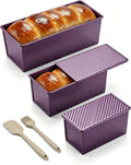 CARTMAN 3-Piece Pullman Loaf Pan with Lid Set – Non-Stick Carbon Steel Bread Pan with Bottom Vents – Includes Large (12"), Medium (8") & Mini (7") Sizes plus Silicone Tools – Plum Purple