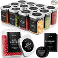 EDELHAUS Glass Spice Jars with Labels and Steel Lids (12 x 6.4oz) Spice Containers with 160 Label, Steel Funnel, Shaker Inserts, Empty Square Seasoning Organizer for Spice Rack, Cabinet, Drawer
