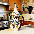 Hand-Painted Ceramic Relief Olive Oil Bottle Dispenser, with Handle Decorative Olive Oil Dispenser Bottle, Kitchen Ceramic Oil Vinegar Bottle Seasoning Bottle with Stainless Steel Spout & Funnel