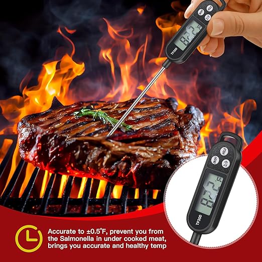Copkim 6 Pcs Meat Thermometer Food Thermometer with Probe Water Liquid Instant Read Digital Thermometer Cooking Thermometer Supplies BBQ Kitchen Thermometer for Cooking Milk Yogurt (Black)