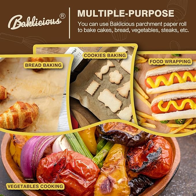 Unbleached Parchment Paper Roll for Baking, 15 in x 210 Ft, 260 Sq.Ft, Non-stick Baking Paper, Food Grade Cooking Paper for Bread, Cookies, Heat Press, Oven, Air Fry