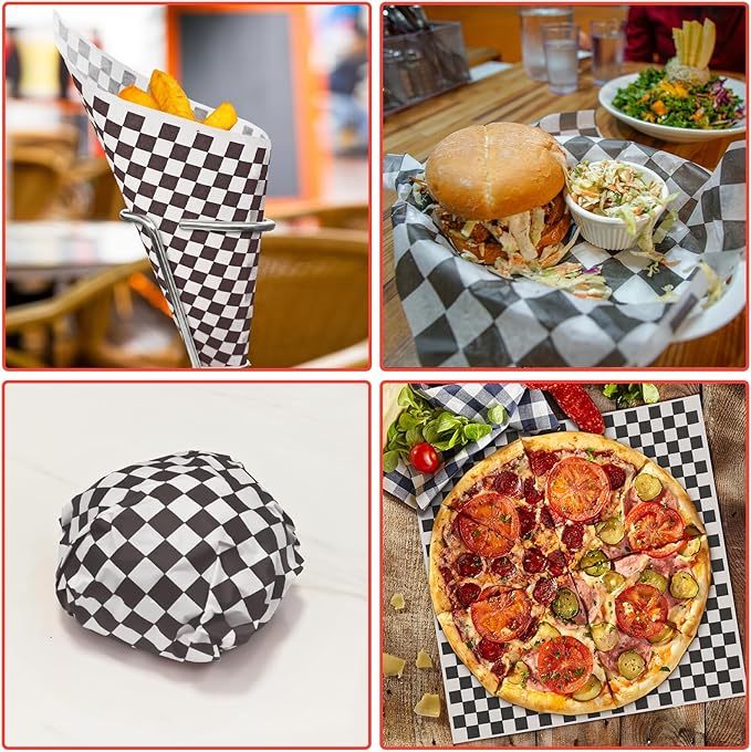 960 Pieces Deli Wax Paper Sheets 12 x 12 inches Checkered Sandwich Wrapping Paper Food Basket Liners for Food Serving, Party, Festival and Outdoors, Black