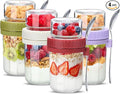 Danmu 4 Pack Overnight Oats Containers with Lids 21 oz (16+5),Dual-Layer Yogurt Parfait Cups with Lids,Meal Prep Containers Glass for Snack,Overnight Oats,Yogurt,Parfait,Salad Dishwasher Safe