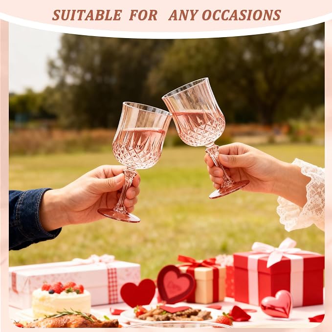 7OZ Plastic Wine Glasses, Reusable Vintage Goblets Unbreakable Drinking Glasses Crystal Water Cups Champagne for Wedding, Parties (48, Rose Gold)