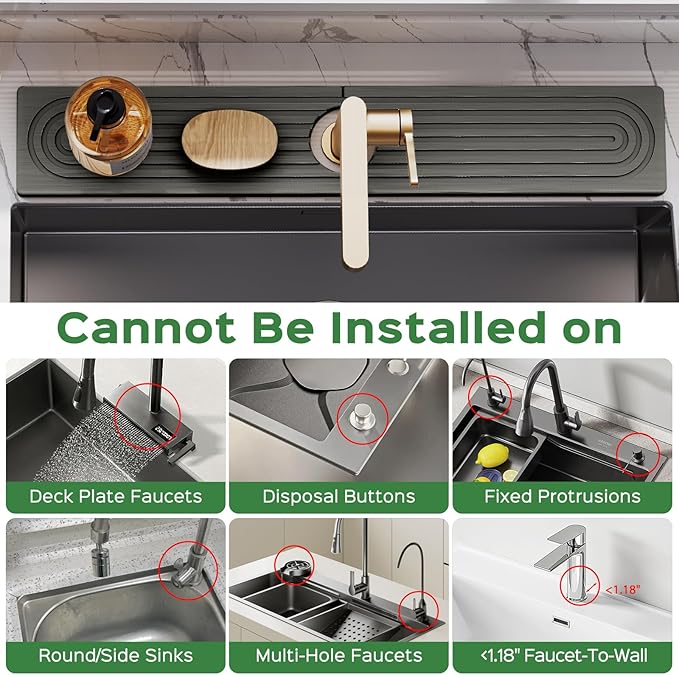 23.6 Inch Stone Faucet Mat for Kitchen Sink Splash Guard - Diatomite Quick Dry Stone Mat Kitchen Sink Protectors, Water-Absorbent Faucet Handle Drip Tray (Dark Gray, 23.6" x 3.9")