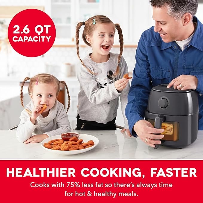 Dash 2.6QT Infrared Small Analog Air Fryer - Compact Mini Air Fryer with Ceramic Nonstick Coating, Viewing Window, Easy Dial Controls & Cool-Touch Handle - Dishwasher Safe Parts