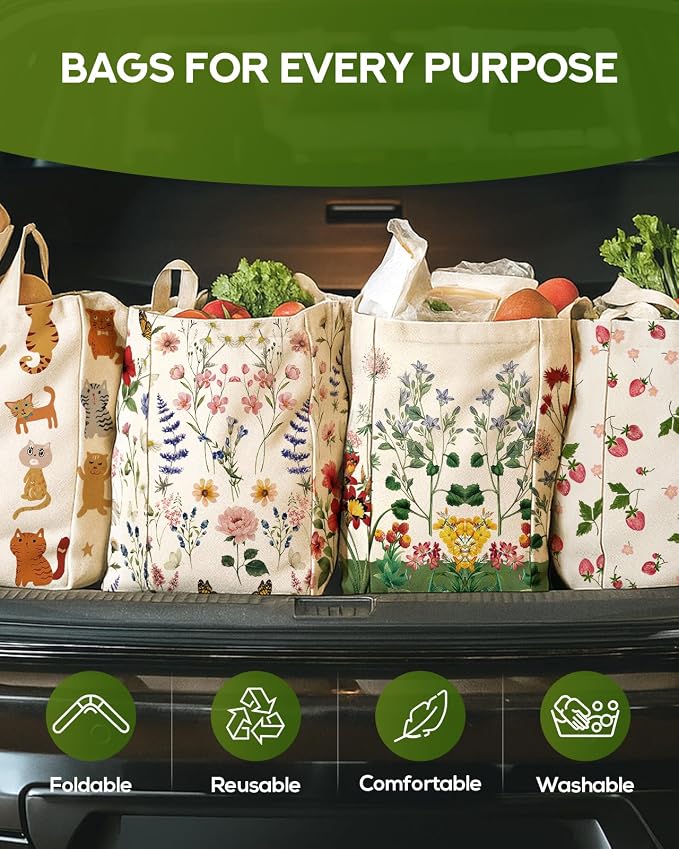 Miss Adola Large Canvas Grocery Tote Bag - Reusable Extra Large Shopping Shoulder Bags with 6 Inner Pockets & 2 Handle Strap