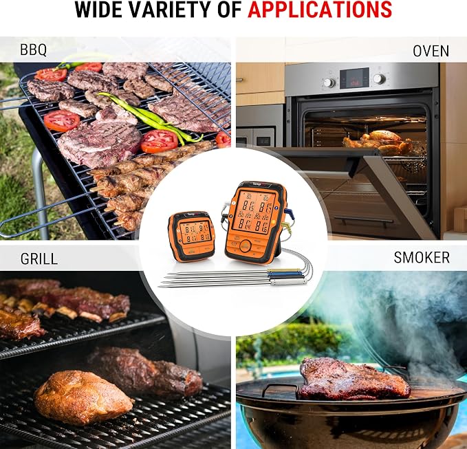 TempPro TP27 500FT Wireless Meat Thermometer for Grilling and Smoking with 4 Probes BBQ Kitchen Food Cooking Digital Thermometer for Meat Turkey Cooking Gift for Dad Him Husband (Previously ThermoPro)