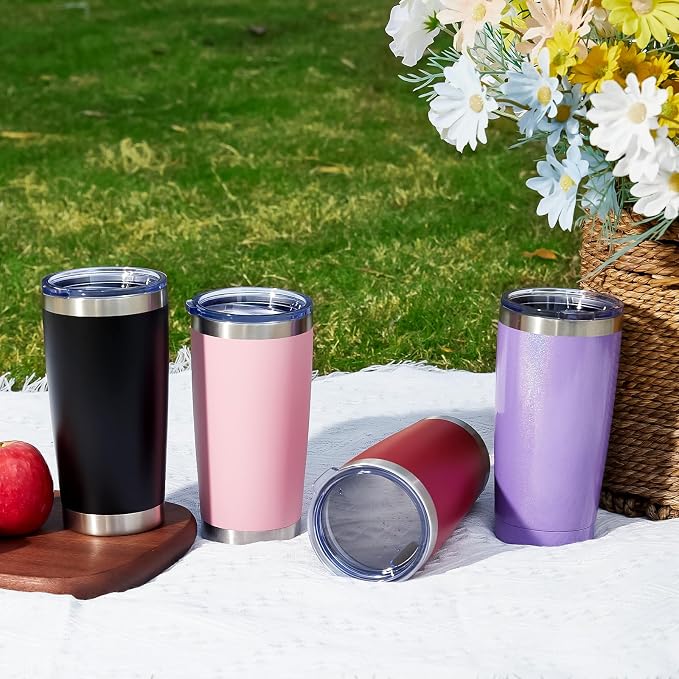 MEWAY 20oz Tumbler Cup Double Wall Vacuum Insulated Travel Mug Bulk, Stainless Steel Tumblers with Lid and Straw, Durable Powder Coated Coffee Cups for Cold & Hot Drinks (Black, 1)