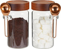 18oz Glass Coffee Jars with Scoop Wood Screw Lid Clear Round Spice Jar Herb Container Sugar Storage Bottle Canister for Seasoning Meal Prep Tea Coffee Ground Bean Salts (2×550ml(18oz)with spoon)