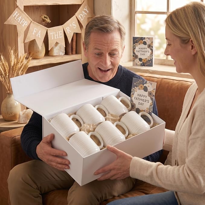 Coffee Mugs, 15 Ounce Coffee Cups Set of 6, Ceramic Tea Cups for Latte Milk Cappuccino Cocoa Mocha, Creamy White Mugs with Handle for Mom and Dad as Gifts, Dishwasher & Microwave Safe