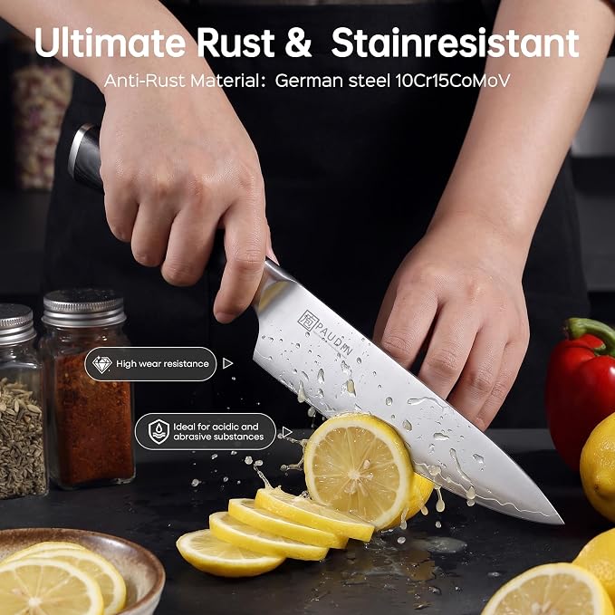 PAUDIN Chef Knife 8 Inch, Ultra Sharp Kitchen Knives 62 HRC, Multi-Layer Damascus Steel Professional Chefs Knife with Full Tang Ergonomic Wood Handle, Meat Vegetable Slicing Knives, Gift for Men Women