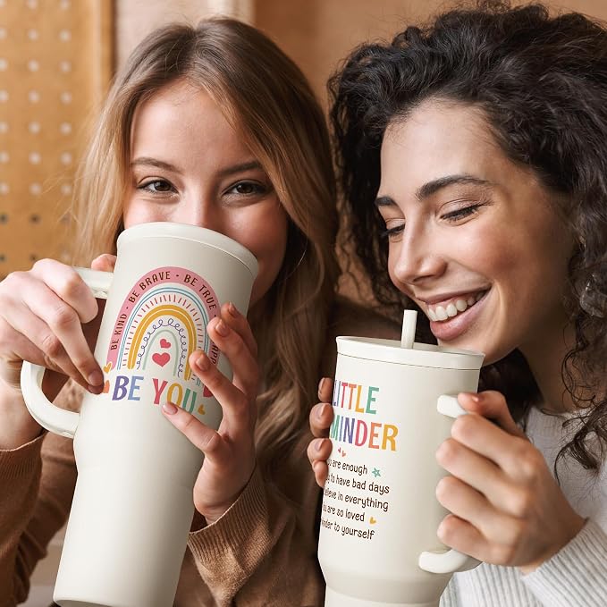 Inspirational Tumbler with Handle 40oz, Positive Reminder Coffee Cups Stainless Steel Travel Mug, Daily Inspiration Motivational Gifts for Women Girls Friends Coworker, Gift for Birthday Christmas