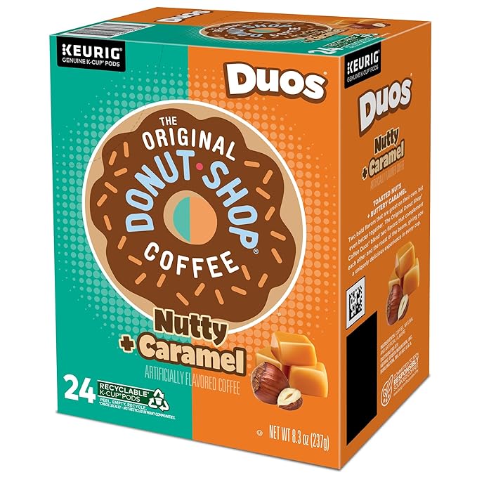 The Original Donut Shop Duos Nutty + Caramel Keurig Single-Serve K-Cup Pods,Medium Roast Coffee,24 Count (Pack of 8)