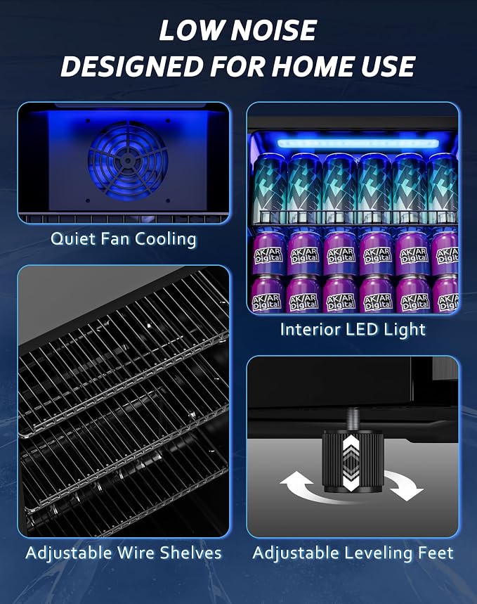 Tehanld 3.2 Cu.Ft Beverage Refrigerator, 130 Can Freestanding Drink Fridge with Glass Door and LED Light, Digital Temperature Control 35-65°F, Fan Cooling, Adjustable Shelves for Soda, Beer, Wine