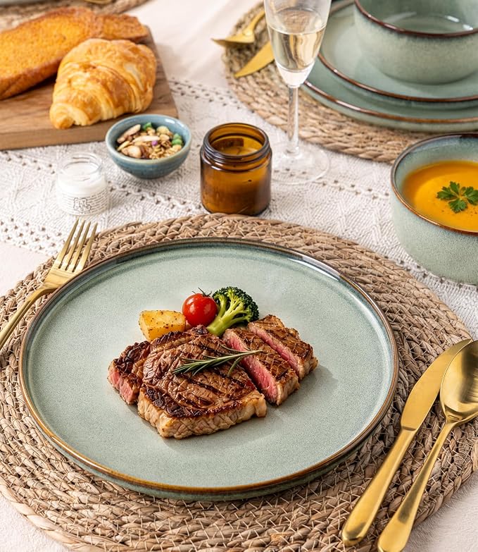 GBHOME Dinnerware Sets for 8, 24 Pieces Stoneware Plates and Bowls Sets, Scratch Resistant Dishes, Dishwasher & Microwave Safe, Reactive Glaze