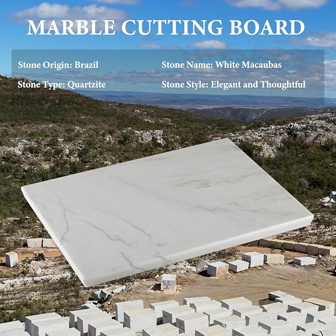 Koville Brazilian Natural Quartzite Cutting Board for Kitchen, 16x12inch Large Hand Crafted Marble Slab for Cheese, Charcuterie, Pastry Board - Wedding Gift, House Warming Gift