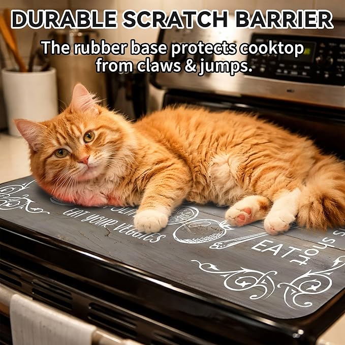 Decorative Stove Top Covers for Electric Stove 28"x20" – Heat Resistant Glass Cooktop Protector Dish Drying Mat – Non-Slip Rubber Backing Washer Top Cover Waterproof Extra Counter Space (Kitchen 4)