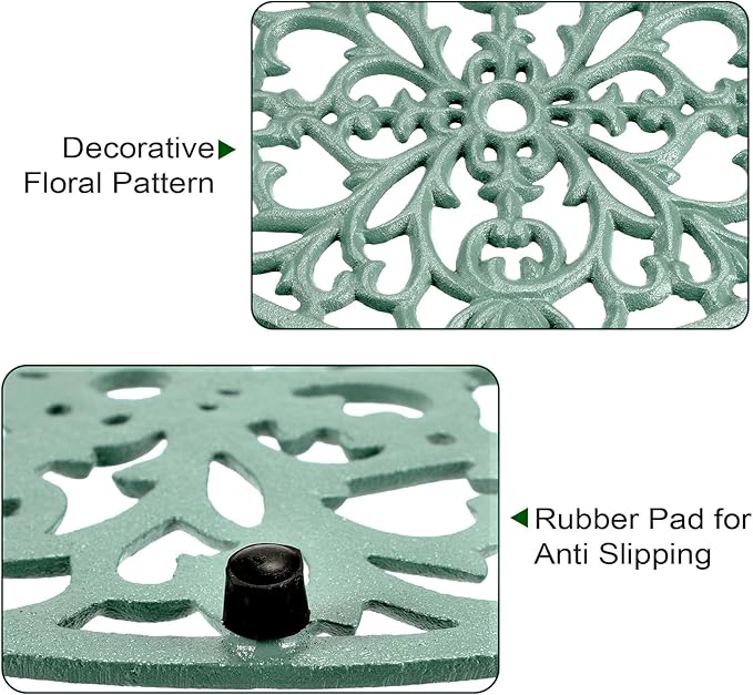 2 Pack Cast Iron Trivets, Green Oval Trivet 9.6"x7.3", Heat Resistant Metal Trivets for Hot Dishes Pots Pans Plates Teapot, Heavy Duty Cast Iron Pot Holder for Kitchen Countertops Dining Table