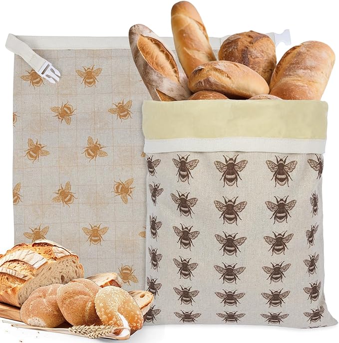 Reusable Beeswax Bread Bags for Homemade Bread & Sourdough, 2-Pack XL Airtight Food Storage Bags, Organic Cotton Linen Covers - Freezer-Friendly Freshness Preservation Keeps Fresh Longer
