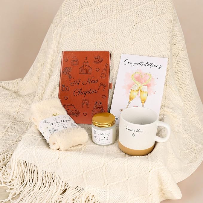 Engagement Gifts for Women, Bride to Be Gift Box, Future Mrs Mug, Newly Engaged Gifts for Best Friend, Engagement Gift Set with Cozy Blanket, Candle, Journal, Socks, Bridal Shower Present for Bride