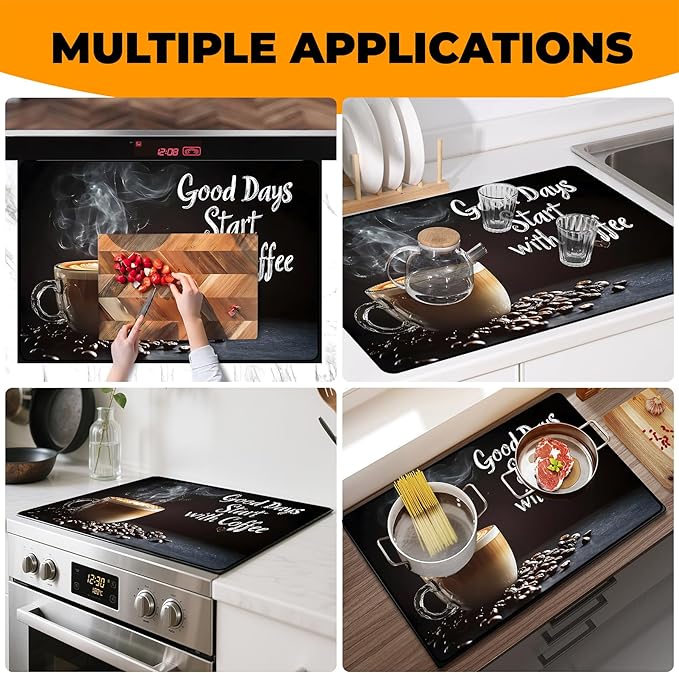 Heat-Resistant Glass Stove Top Cover with Anti-Slip Rubber Coating – Electric Stove Protector, Scratch-Resistant, Expands Counter Space, Stylish Kitchen Decor (Cafe)