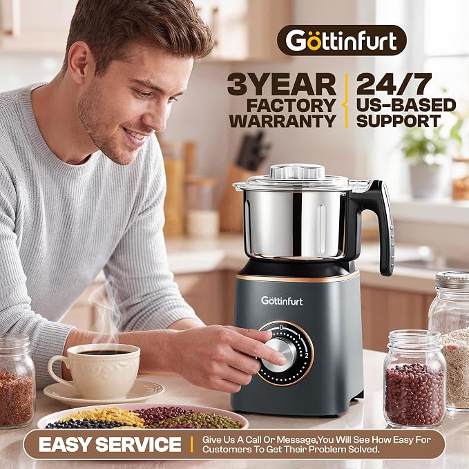 Upgraded Electric Spice Grinder, 800g Electric Grain Mill Grinder Coffee Herb Grinder with Powerful Motor, Stainless Steel Blades & Detachable Bowl, Flour Mill for Spices, Nuts, Grains, Coffee Beans