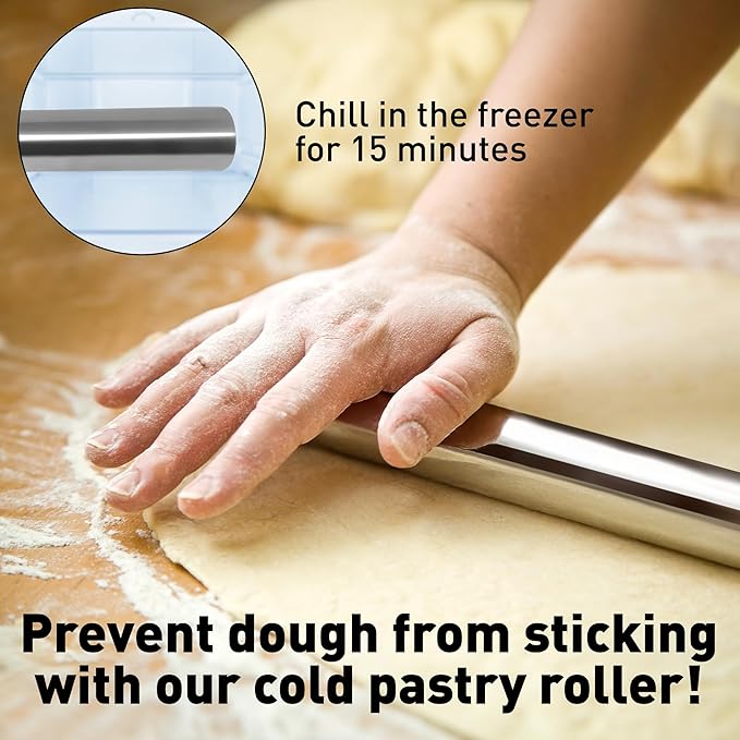 Zulay Kitchen 15.9 inch Professional Stainless Steel Rolling Pin - Lightweight Metal French Rolling Pin - Perfect for Baking, Fondant, Pizza Dough Roller, Dumpling