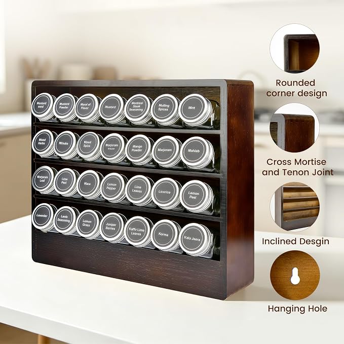 Bamboo Tiered Spice Rack Organizer for Cabinet,Wooden Seasoning Rack for Countertop, Cupboard, Pantry, Kitchen (Spice Jars Not Included)