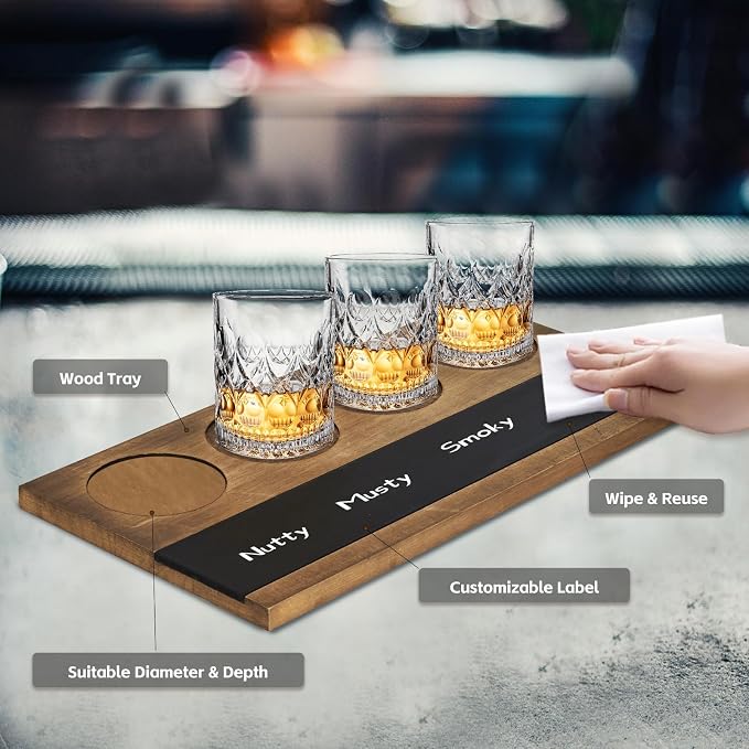 Flight Board Wine Flight Tasting Set of 4, Whiskey Tasting, Wooden Wine Tastings Kit for Beer, Cocktails, Champagne Flights, Coffee, Tastings, Party Supplies
